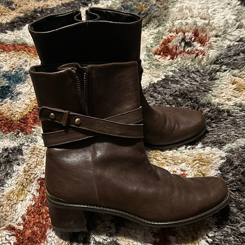 Stuart Weitzman Brown Leather Mid-Calf Combat Boots